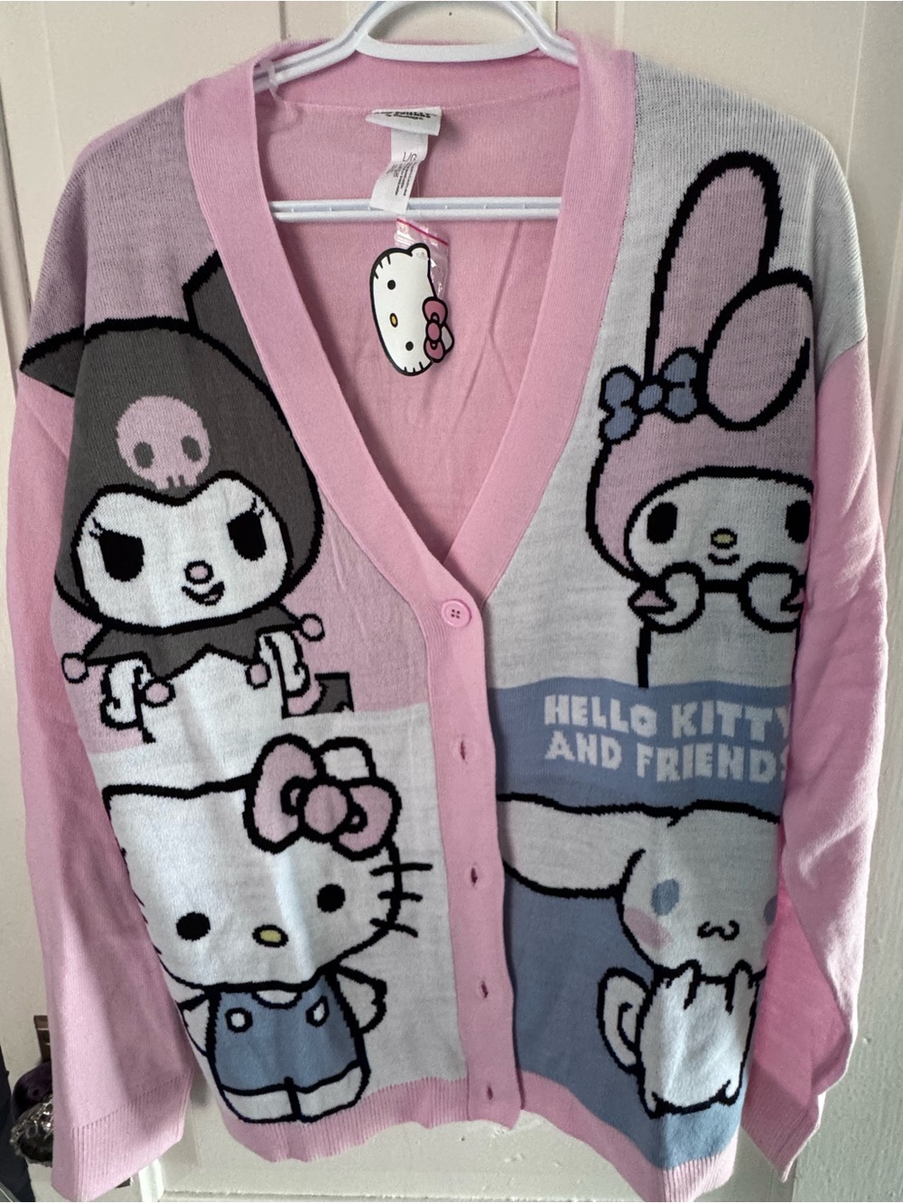 Hello Kitty Pink & White V-Neck Cardigan